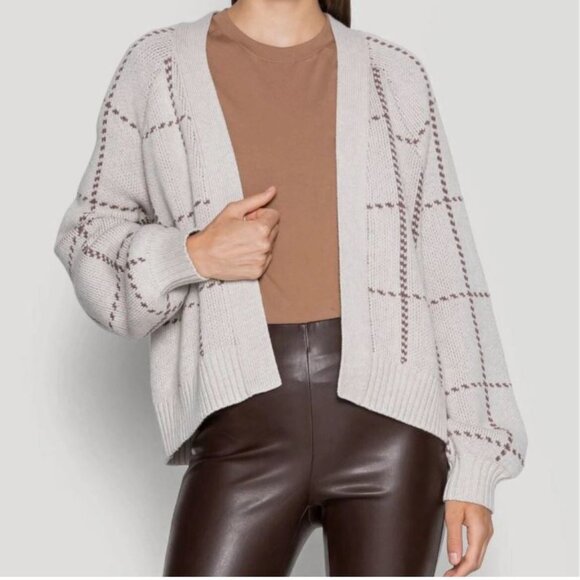 NWOT Abercrombie & Fitch windowpane open cardigan beige balloon sleeve Size S - Picture 1 of 10